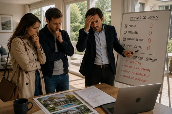 Une personne prend des notes après une visite immobilière