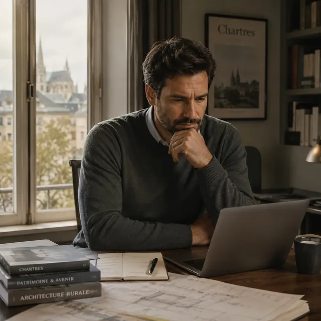 Un propriétaire analyse sa situation devant son ordinateur