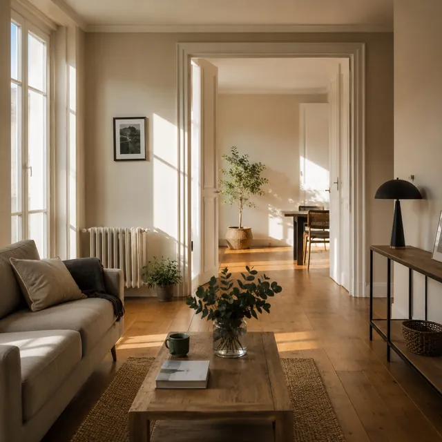 Un intérieur lumineux préparé avec soin avant une mise en vente